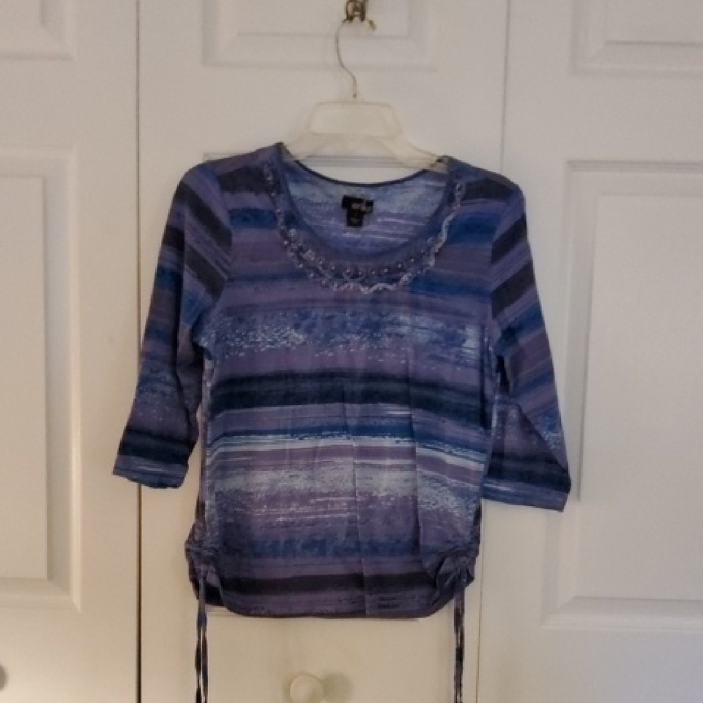 Erika Women's Purple and Blue Striped Long Sleeve Top